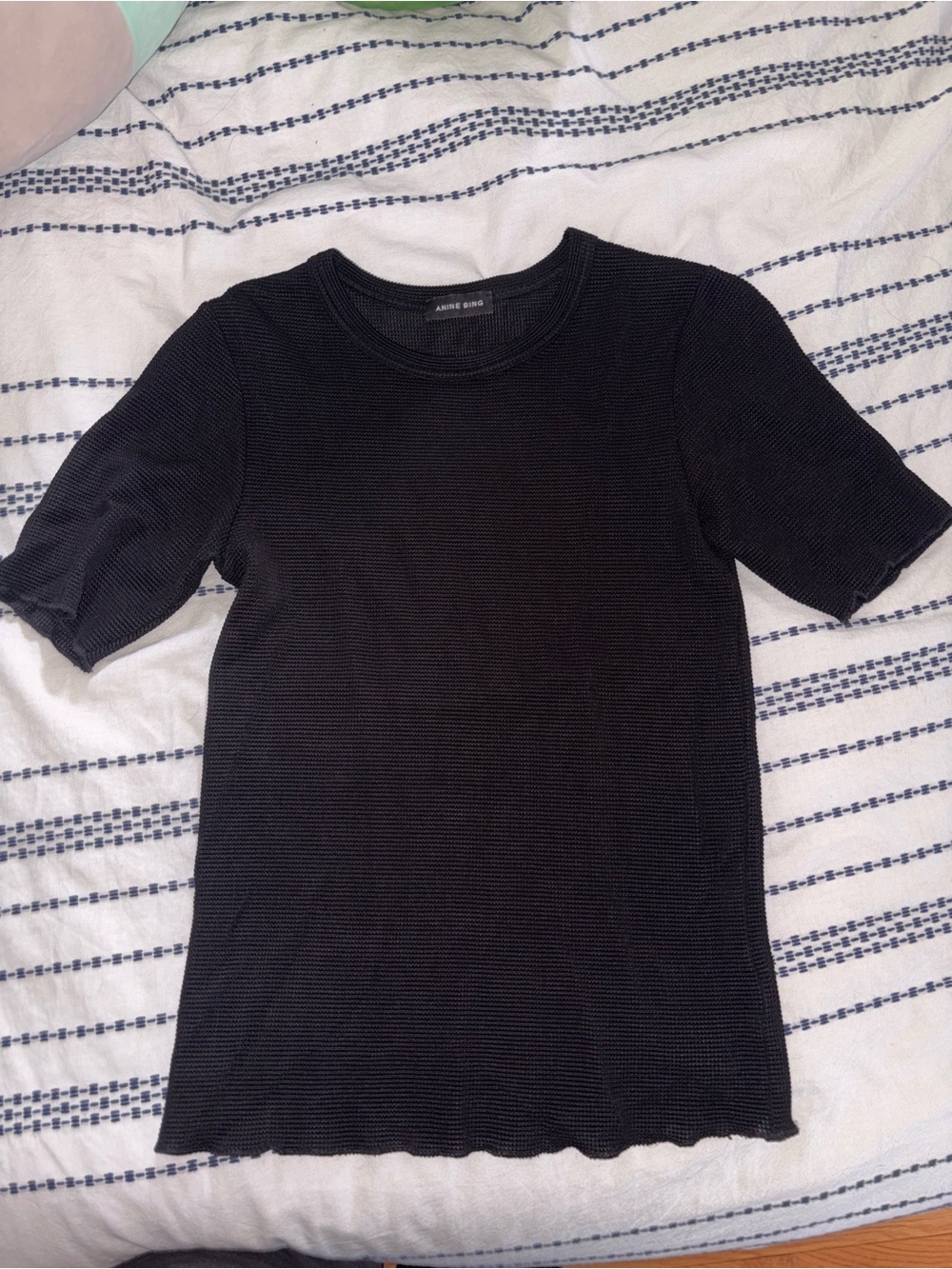 Anine Bing Black Ribbed Short Sleeve Shirt